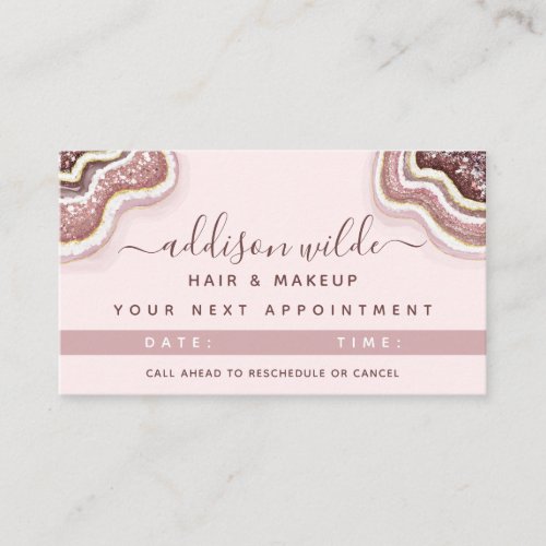 Rose Gold Blush Pink Glitter Agate Geode Appointme Appointment Card