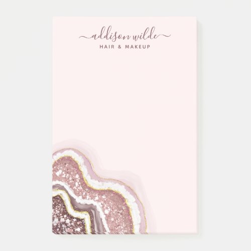 Rose Gold Blush Pink Glitter Agate Geode Business Post_it Notes