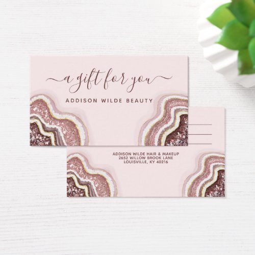 Rose Gold Blush Pink Glitter Agate Geode Gift Card