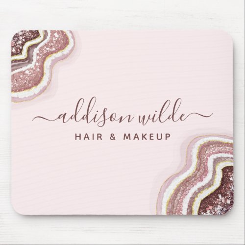 Rose Gold Blush Pink Glitter Agate Geode Mouse Pad