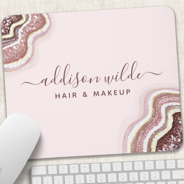 Rose Gold Blush Pink Glitter Agate Geode Mouse Pad (Creator Uploaded)