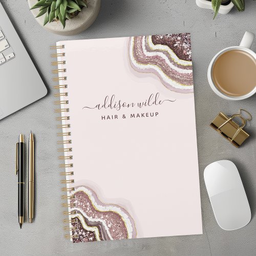 Rose Gold Blush Pink Glitter Agate Geode Planner