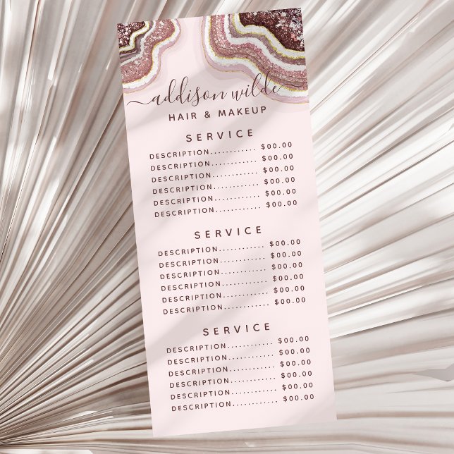 Rose Gold Blush Pink Glitter Agate Geode Rack Card (Creator Uploaded)