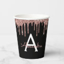 Rose Gold Blush Pink Glitter and Sparkle Monogram Paper Cups