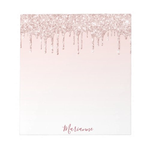 Rose gold blush pink glitter drips name notepad