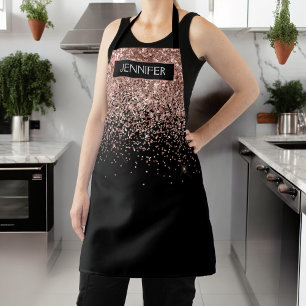 Rose Gold Blush Pink Glitter Girly Monogram Name Apron