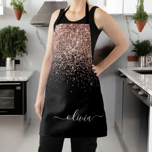 Rose Gold Blush Pink Glitter Girly Monogram Name Apron