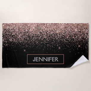 Rose Gold Blush Pink Glitter Girly Monogram Name Beach Towel