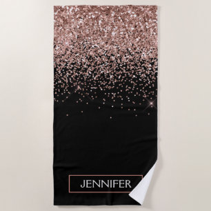 Rose Gold Blush Pink Glitter Girly Monogram Name Beach Towel