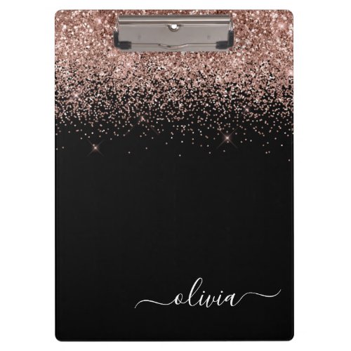 Rose Gold Blush Pink Glitter Girly Monogram Name Clipboard