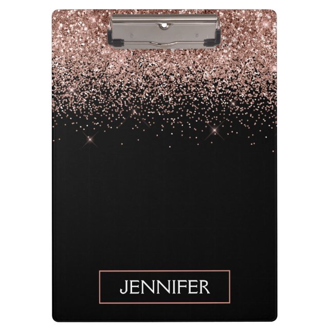 Rose Gold Blush Pink Glitter Girly Monogram Name Clipboard (Front)