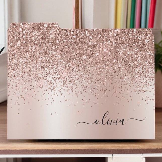Rose Gold Blush Pink Glitter Girly Monogram Name File Folder (Creator Uploaded)