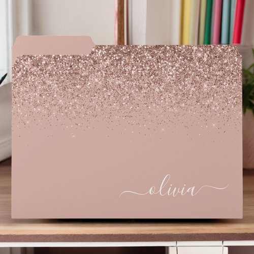 Rose Gold Blush Pink Glitter Girly Monogram Name File Folder