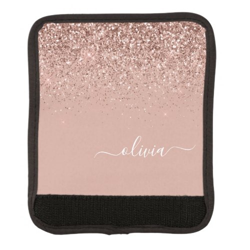 Rose Gold Blush Pink Glitter Girly Monogram Name Luggage Handle Wrap