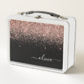 Elegant girly rose gold glitter white marble pink lunch box, Zazzle