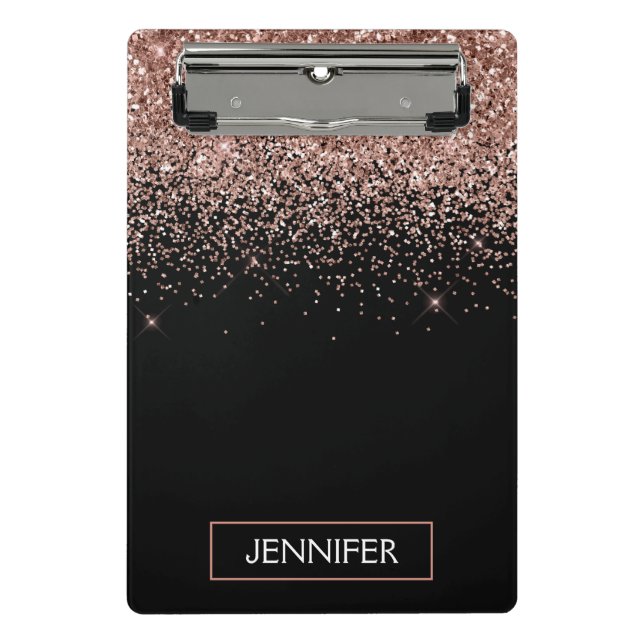 Rose Gold Blush Pink Glitter Girly Monogram Name Mini Clipboard (Front)