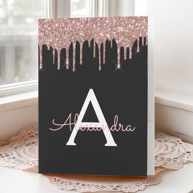 Rose Gold Blush Pink Glitter Girly Monogram Name Pocket Folder (Creator Uploaded)