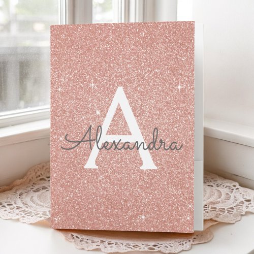 Rose Gold Blush Pink Glitter Girly Monogram Name Pocket Folder