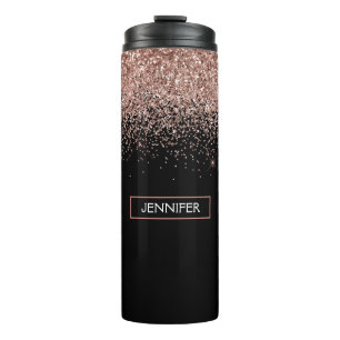 Rose Gold Blush Pink Glitter Girly Monogram Name Thermal Tumbler