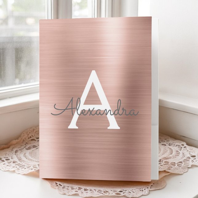 Rose Gold Blush Pink Glitter Girly Monogram Pocket Folder (Creator Uploaded)