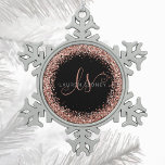 Rose Gold Blush Pink Glitter Glam Monogram Name<br><div class="desc">Glam Rose Gold Glitter Elegant Monogram Christmas Ornament. Easily personalize this trendy chic christmas ornament design featuring elegant rose gold sparkling glitter on a black background. The design features your handwritten script monogram with pretty swirls and your name.</div>