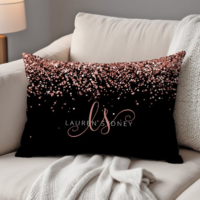 Rose Gold Blush Pink Glitter Glam Monogram Name Accent Pillow (Creator Uploaded)