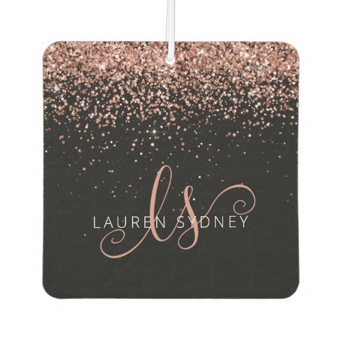 Rose Gold Blush Pink Glitter Glam Monogram Name Air Freshener