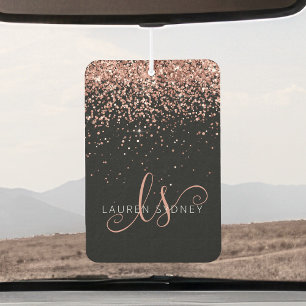 Rose Gold Blush Pink Glitter Glam Monogram Name Air Freshener