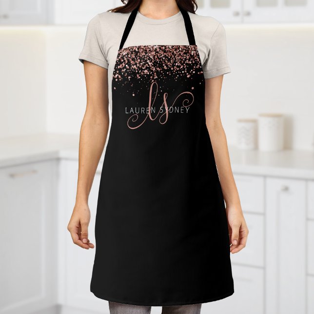 Rose Gold Blush Pink Glitter Glam Monogram Name Apron (Creator Uploaded)