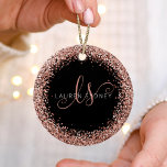 Rose Gold Blush Pink Glitter Glam Monogram Name Ceramic Ornament<br><div class="desc">Glam Rose Gold Glitter Elegant Monogram Ornament. Easily personalize this trendy chic ornament design featuring elegant rose gold sparkling glitter on a black background. The design features your handwritten script monogram with pretty swirls and your name.</div>