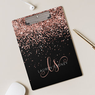 Rose Gold Blush Pink Glitter Glam Monogram Name Clipboard