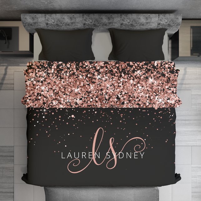 Rose Gold Blush Pink Glitter Glam Monogram Name Duvet Cover (Creator Uploaded)