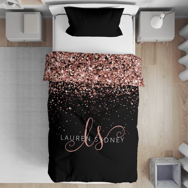 Rose Gold Blush Pink Glitter Glam Monogram Name Duvet Cover (Creator Uploaded)