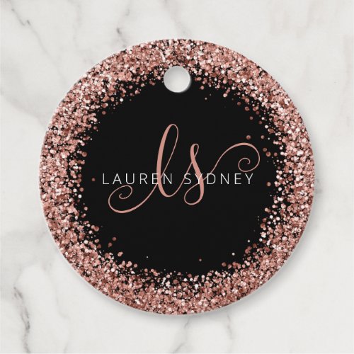 Rose Gold Blush Pink Glitter Glam Monogram Name Favor Tags