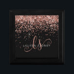 Rose Gold Blush Pink Glitter Glam Monogram Name Gift Box<br><div class="desc">Glam Rose Gold Glitter Elegant Monogram Gift Box. Easily personalize this trendy chic gift box design featuring elegant rose gold sparkling glitter on a black background. The design features your handwritten script monogram with pretty swirls and your name.</div>