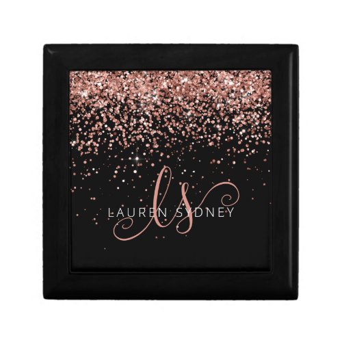 Rose Gold Blush Pink Glitter Glam Monogram Name Gift Box