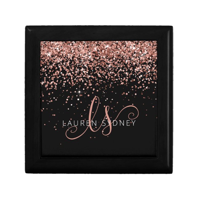 Rose Gold Blush Pink Glitter Glam Monogram Name Gift Box (Front)