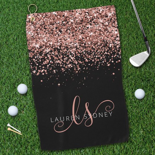 Rose Gold Blush Pink Glitter Glam Monogram Name Golf Towel