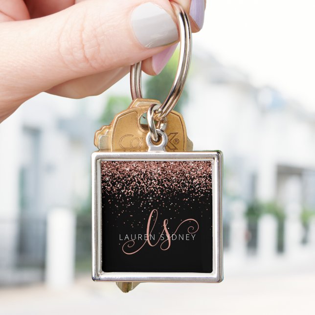 Rose Gold Blush Pink Glitter Glam Monogram Name Keychain (Creator Uploaded)