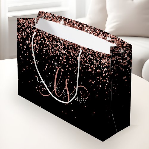 Rose Gold Blush Pink Glitter Glam Monogram Name Large Gift Bag