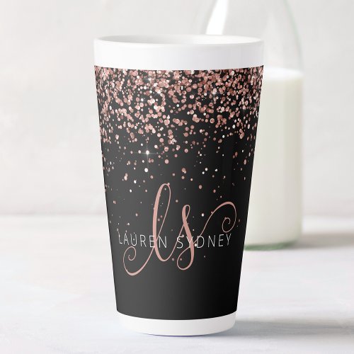 Rose Gold Blush Pink Glitter Glam Monogram Name Latte Mug