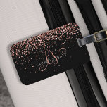 Rose Gold Blush Pink Glitter Glam Monogram Name Luggage Tag<br><div class="desc">Glam Rose Gold Glitter Elegant Monogram Luggage Tag. Easily personalize this trendy chic luggage tag design featuring elegant rose gold sparkling glitter on a black background. The design features your handwritten script monogram with pretty swirls and your name.</div>