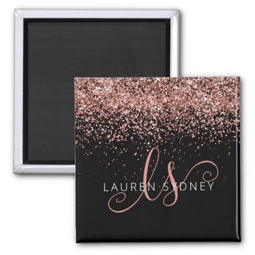 Rose Gold Blush Pink Glitter Glam Monogram Name Magnet