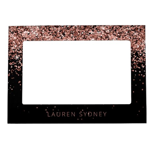 Rose Gold Blush Pink Glitter Glam Monogram Name Magnetic Frame