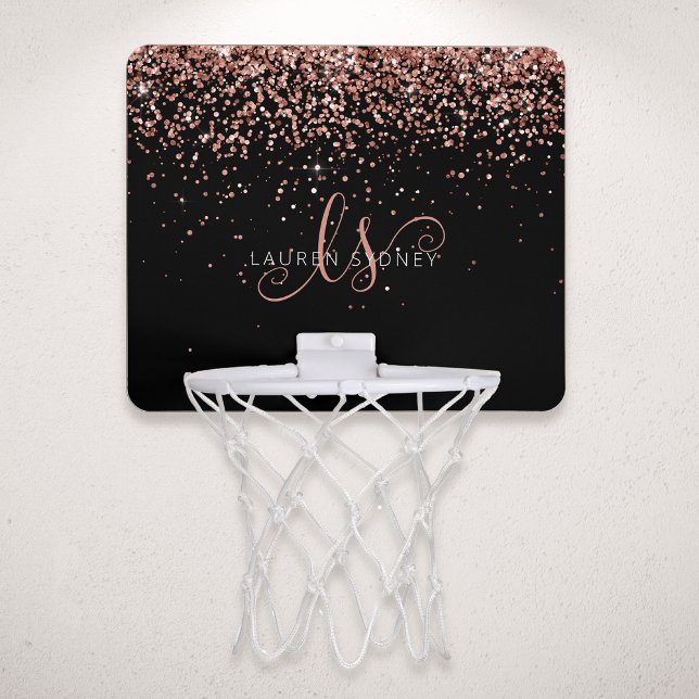 Rose Gold Blush Pink Glitter Glam Monogram Name Mini Basketball Hoop (Creator Uploaded)