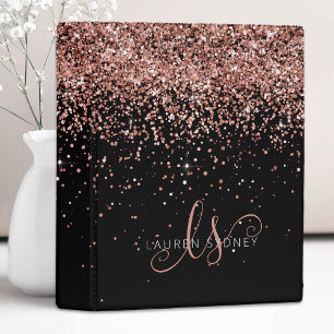 Rose Gold Blush Pink Glitter Glam Monogram Name Mini Binder