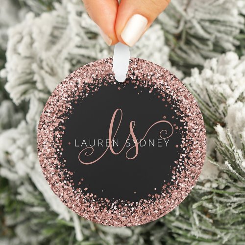 Rose Gold Blush Pink Glitter Glam Monogram Name Ornament