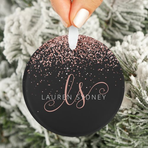 Rose Gold Blush Pink Glitter Glam Monogram Name Ornament