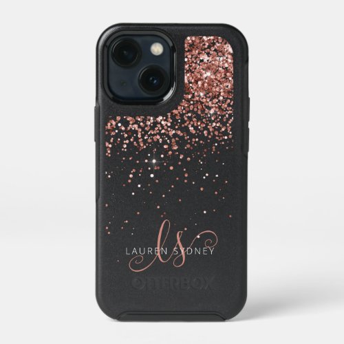Rose Gold Blush Pink Glitter Glam Monogram Name iPhone 13 Mini Case