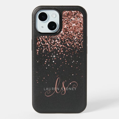 Rose Gold Blush Pink Glitter Glam Monogram Name iPhone 15 Case